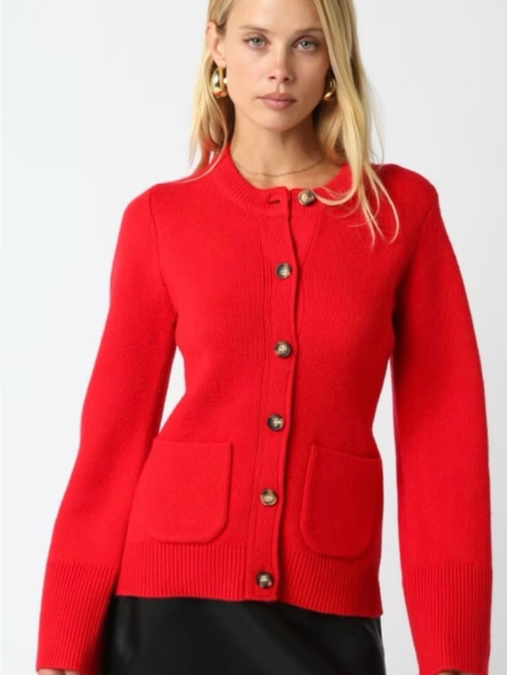 Red Button-Front Women's Sweater Cardigan